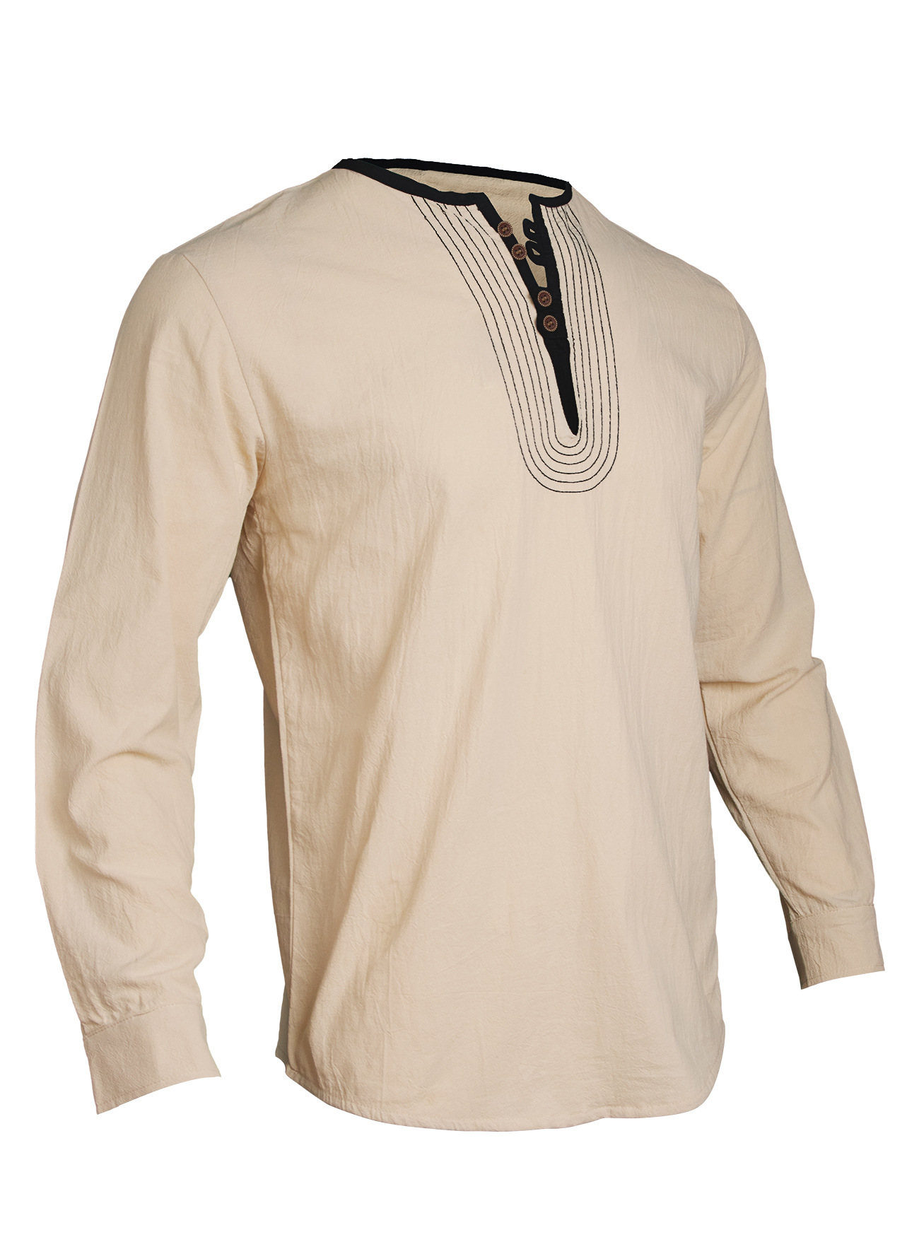 Monochrome Man- Cross-Border Foreign Trade Henry Collar European And American Men's Solid Color Linen Loose Casual Sports Long_viptrois.com