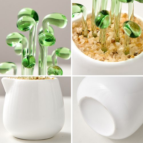 Creative glazed succulent small potted office desktop ornaments glass simulation green plants living room artificial flowers decorative ornaments