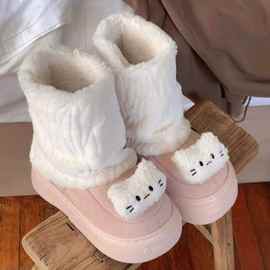 超萌卡通高筒雪地靴女秋冬加绒保暖棉拖鞋ins学生百搭厚底潮靴子