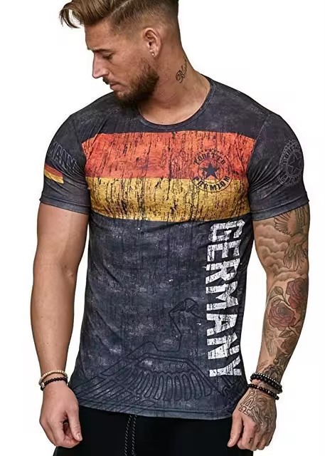 Verano calle todo-fósforo suelto cuello redondo manga corta transpirable camiseta de hombre piel de camarón transfronterizo venta caliente impresión digital 3D