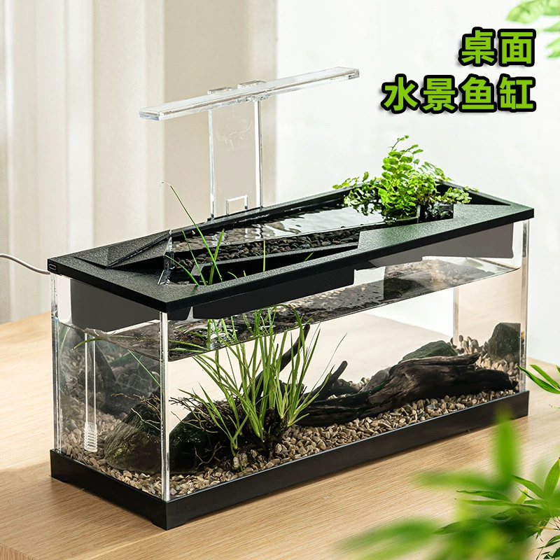 Водный пейзаж Настольный аквариум небольшой ландшафтный дизайн экологический акриловый фильтр петля нагревательное освещение встроенный ленивый аквариум