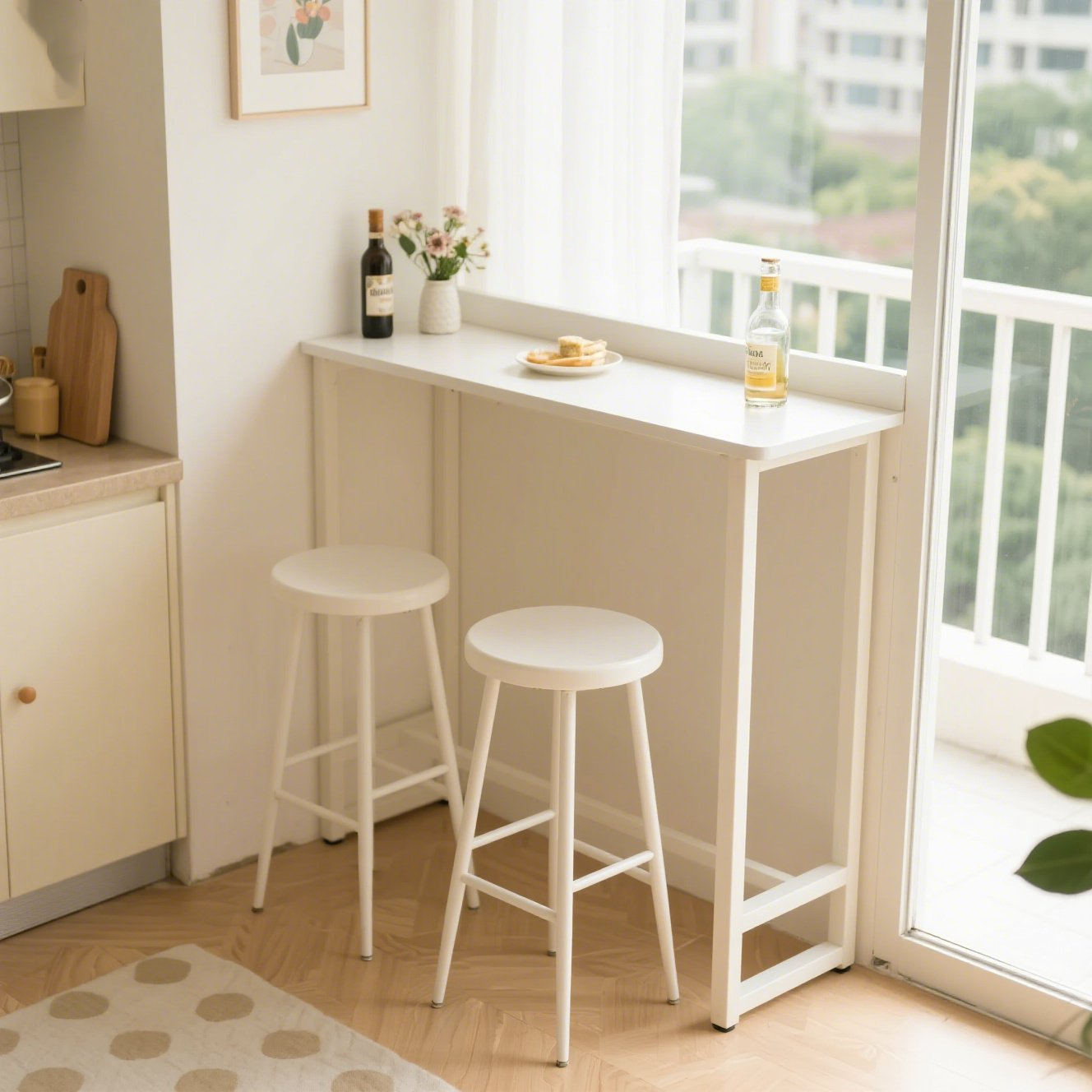 High Bar Table Style Bar Table Home Leisure Partition Pure White Simple Small Bar Balcony Wall Kitchen Cream
