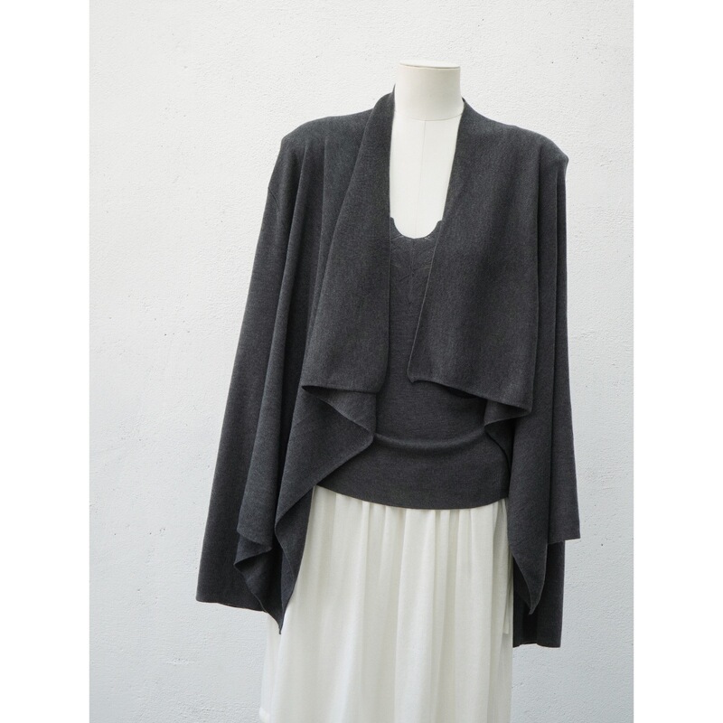 Lace camisole + irregular shawl cardigan two-piece set, knitted shawl outerwear, elegant designer blend wool for autumn and winter