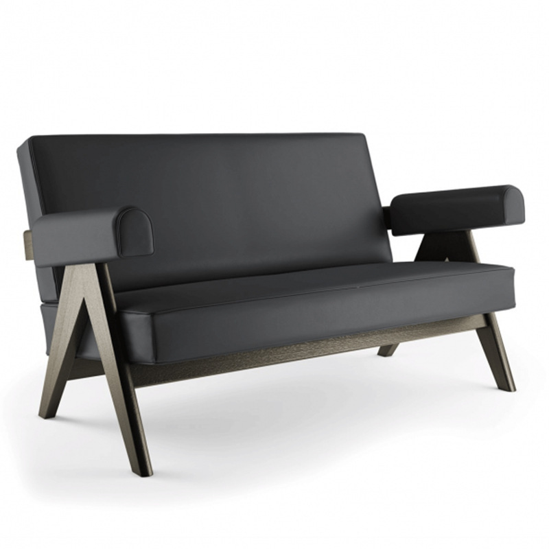 Estilo japonés ocio cuero tela sofá silla para sala de estar sola madera maciza minimalista negociación retro sofá