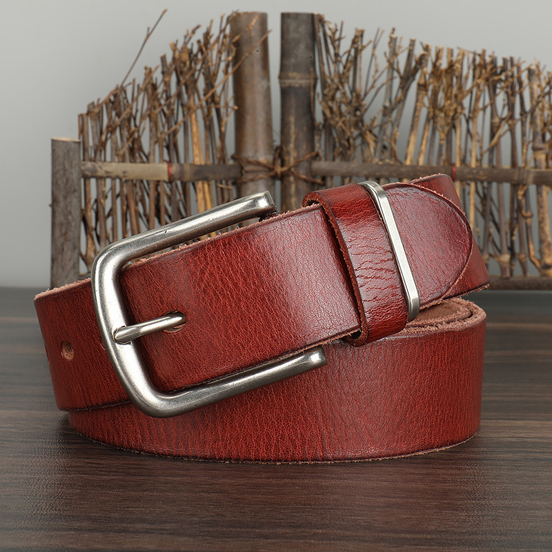 Herren-Vintage-Gürtel aus reinem Rindsleder, einlagig, schlicht, lässig, Nadelverschluss, echtes Ledergürtel, Jeansgürtel für Jugendliche und Studenten