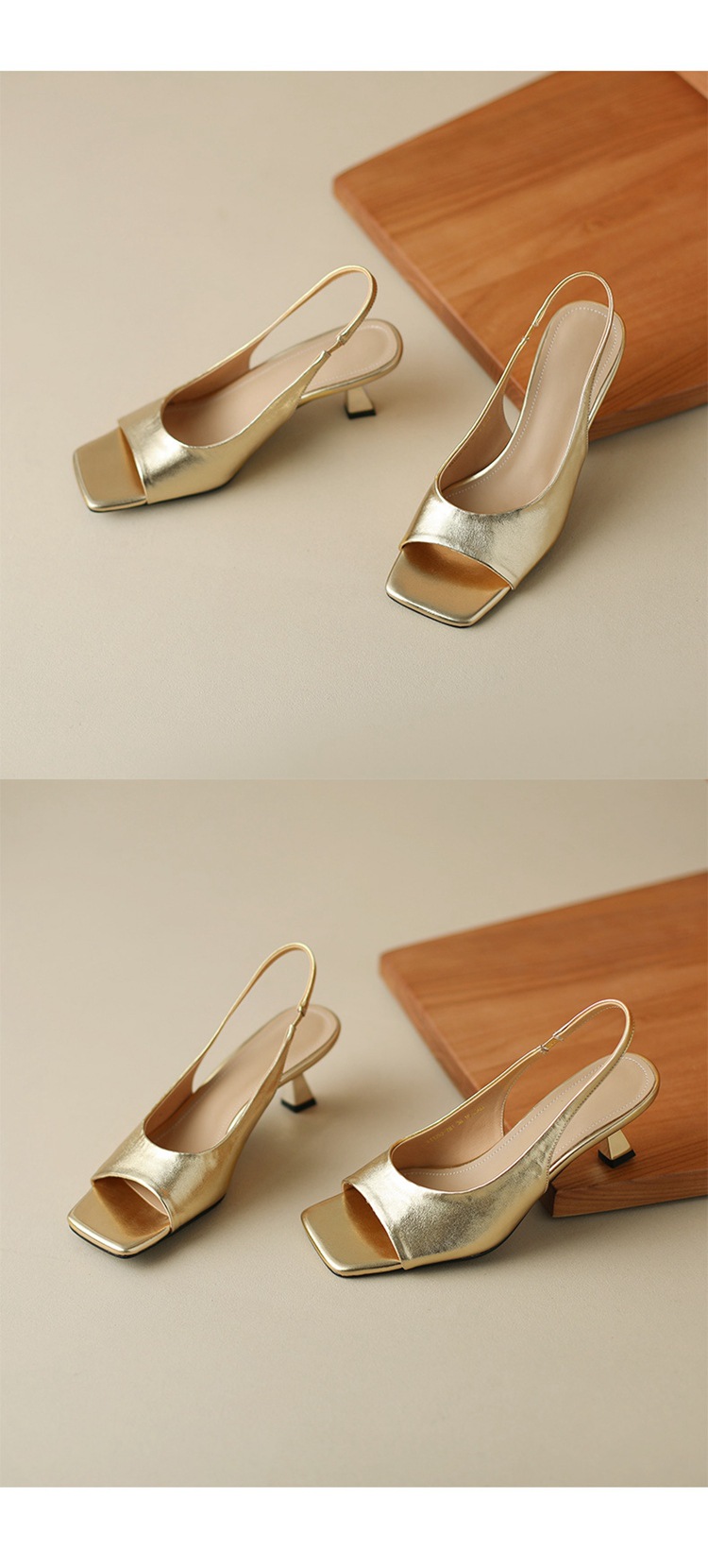 Sandal cao gót nữ mũi vuông hở mũi, gót thô 5.5 cm, phong cách Hàn Quốc, miệng nông — Da lộn cừu màu đen chi tiết 18