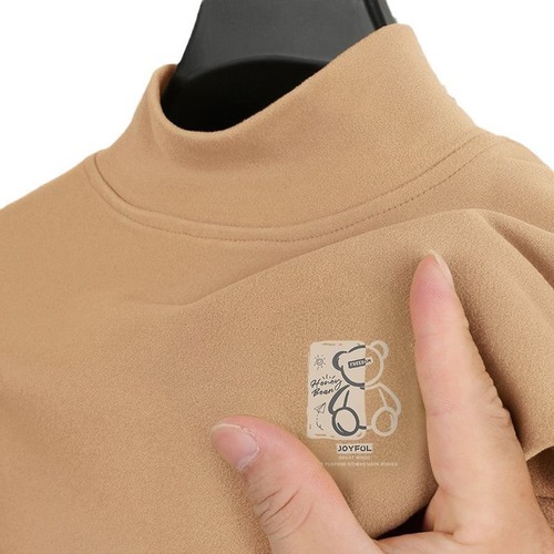 Winter Men's Half-Neck Fleece Base Layer Shirt Warm Inner Long-Sleeve T-Shirt Cross-Border Clothing with Fleece Thermal Shirt