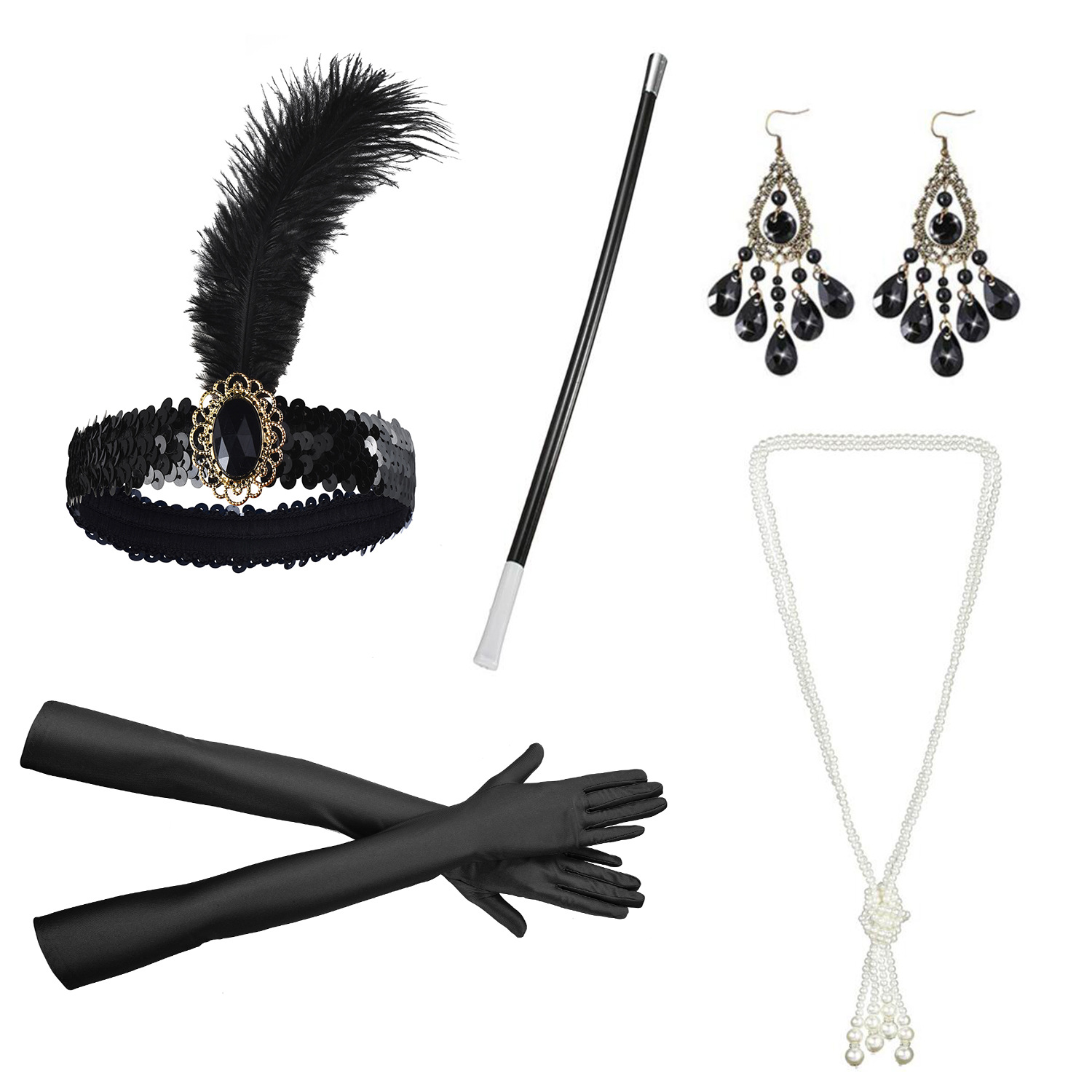 A头饰B手套C烟杆+D耳环E项链5件套1