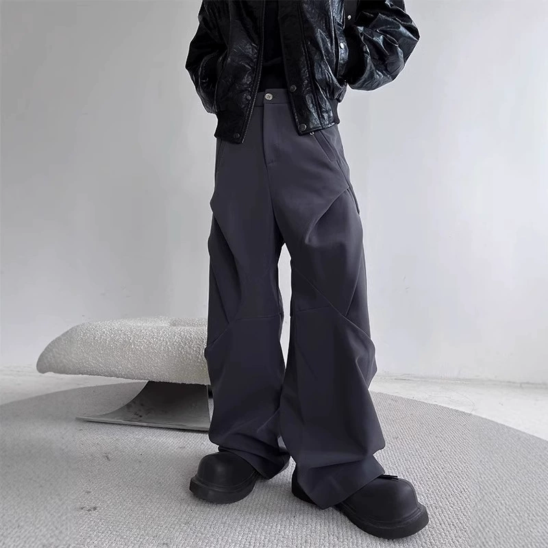 Американские нишевые плиссированные ромбовидные брюки свободные повседневные брюки для мужчин высокого уровня с широкими ногами