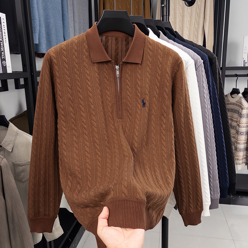 Polo Ralph Lauren Zip Sweater Cable Knit Brown