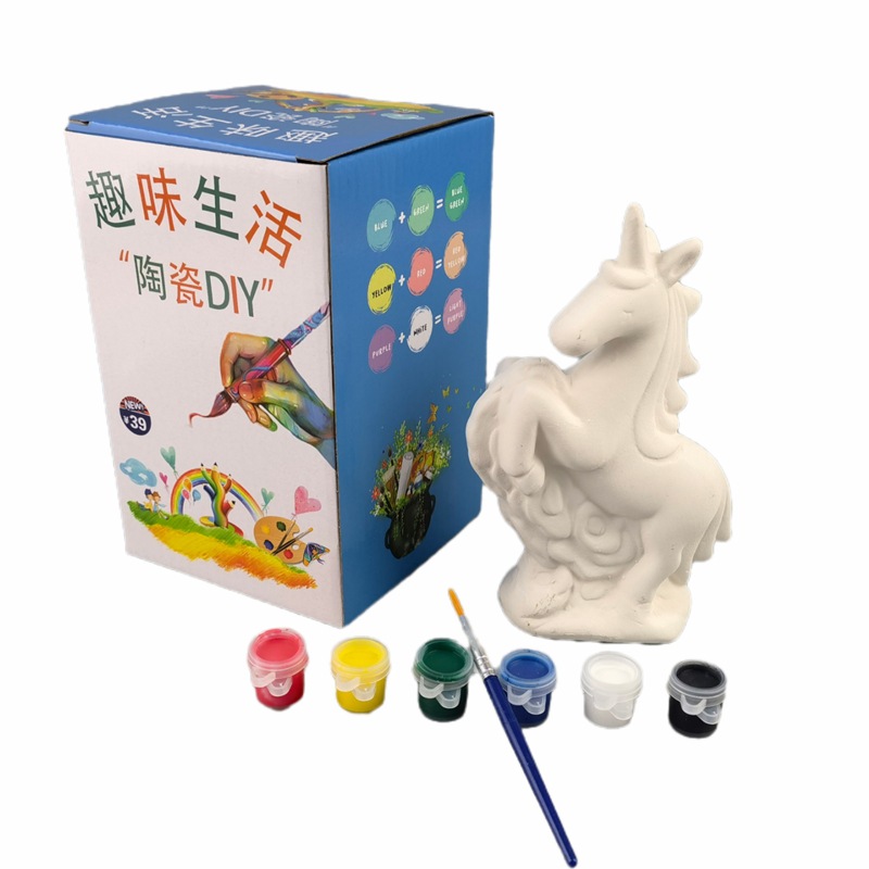 Kindergarten creativo DIY blanco molde color de relleno color pintura para colorear dinero olla de cerámica llanura en blanco animal caballo de dibujos animados niños graffiti