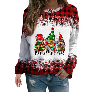 Cross-border special for TEMU hot Christmas tree vintage plaid printed sweater Amazon round neck sweater for women