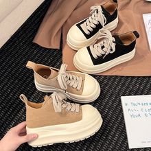 高帮鞋女2025新款磨砂时尚大头系带松糕厚底小个子增高休闲板鞋潮