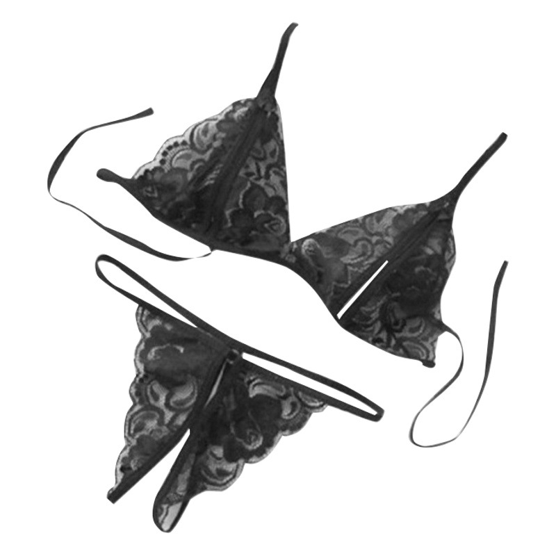 Lin Lin Ting's Sexy Lingerie, Alluring Lace Transparent Women's Three-Piece Open-Crotch Set for Women, Available for Dropshipping