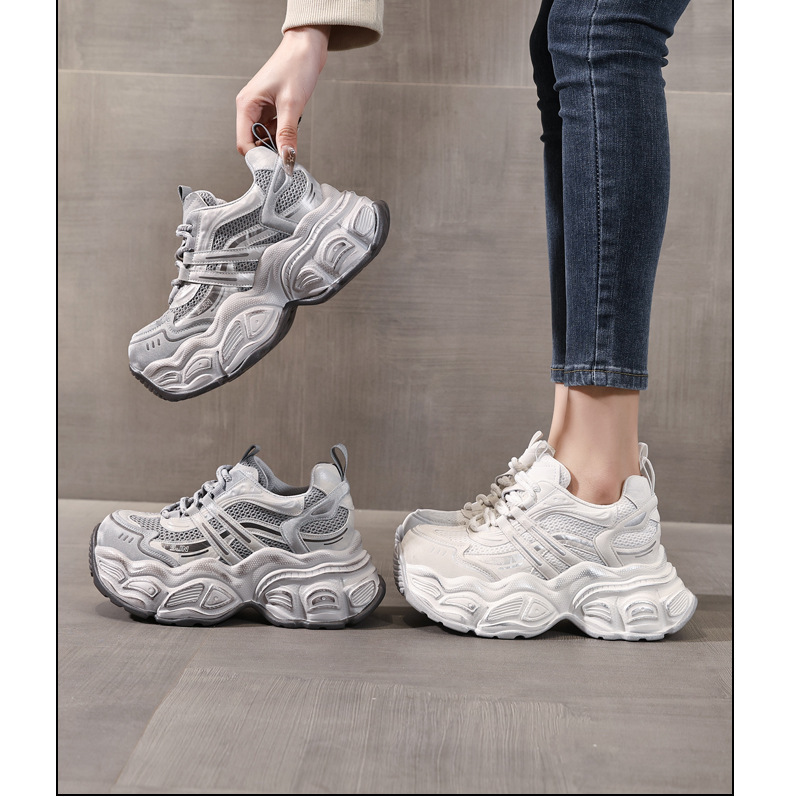 Giày sneaker nữ chunky đế dày tăng chiều cao phong cách thể thao — màu trắng chi tiết 17