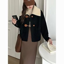 秋冬气质可拆卸翻领毛呢短款外套女2025冬季新款小个子珍珠绒大衣