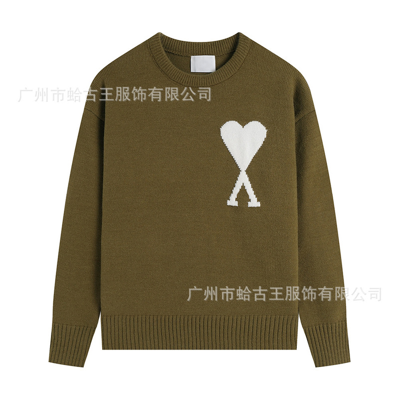 AMI ANCIENT 秋冬新款男女情侣休闲圆领毛衣提花爱心保暖针织上衣|undefined