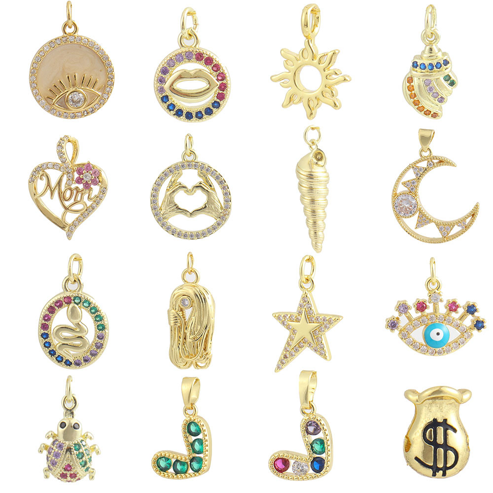 6g Weight Pendant Jewelry Making Type 12 * 18mm Jewelry Making Size Zircon Inlay Material DIY Jewelry Accessories Classification 1 Piece Quantity Copper Material Star, Heart Shape, Eye Pattern Plating, Inlay Design IG Style Style 1 Piece 12 * 18mm Copper Zircon Star Heart Shape Eye Pendant 29