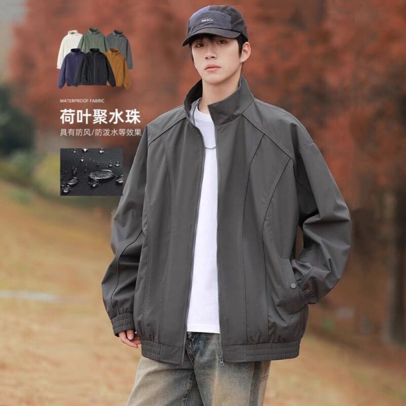 Men's Stand Collar Jacket for Spring and Autumn, Casual Loose Retro Versatile Bomber Jacket, American Style Trendy