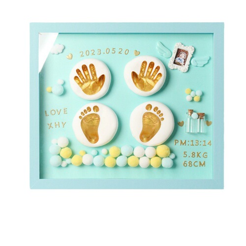 Baby hand and foot prints, children's hand and foot print mud, baby newborn's 100-day diy one-year anniversary commemorative full moon print mud photo frame