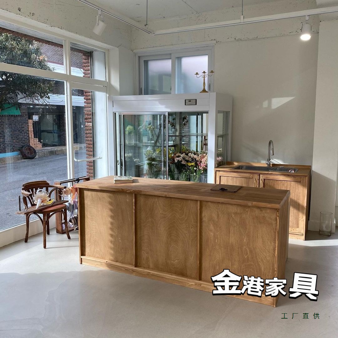 实木收银台服装店吧台花店展示台收银台面包咖啡店操作台中岛柜台