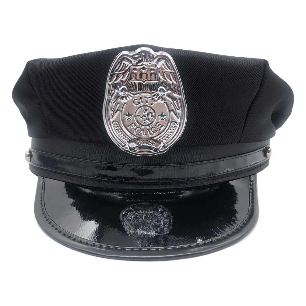 Cross-Border European and American Police Hat, Black Adult Female Police Officer Yiwu Halloween Flat-Top Octagonal Hat Costume Accessory Hat