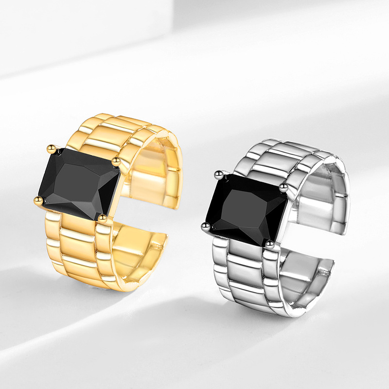 retro fashionable rectangular black trend design universal ring with…