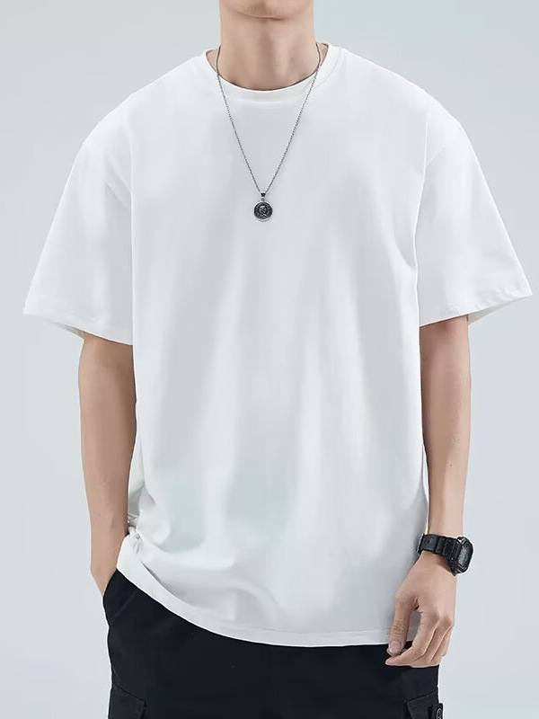Kişi ağ t-shirt, qısaqol, boş kəsim, yay üçün