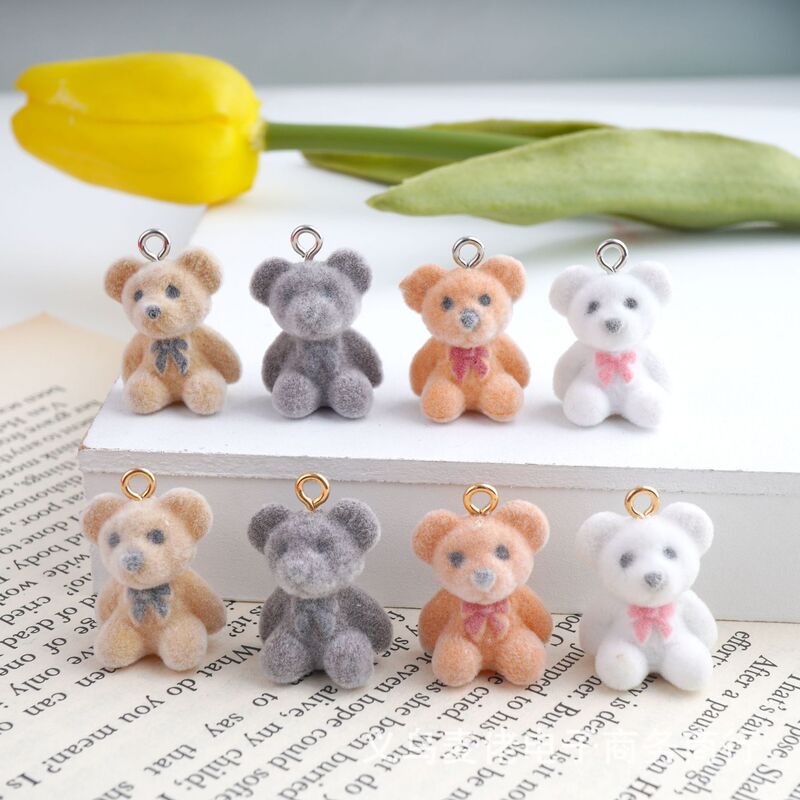 Korean style jewelry accessories autumn and winter flocking bear pendant diy earrings necklace making material factory wholesale