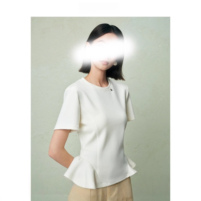 60 Air Layer Soft Waxy Comfortable Fabric Round Neck Lace Thorn Decorative Flesh-Covering Slimming Niche Women's T-Shirt Summer 60 Air Layer Soft Waxy Comfortable Fabric Round Neck Lace Thorn Decorative Flesh-Covering Slimming Niche Women's T-Shirt Summer