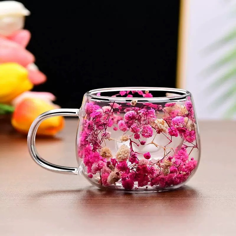 Tasse isotherme avec fleurs séchées créative mug de bureau_voghion.com