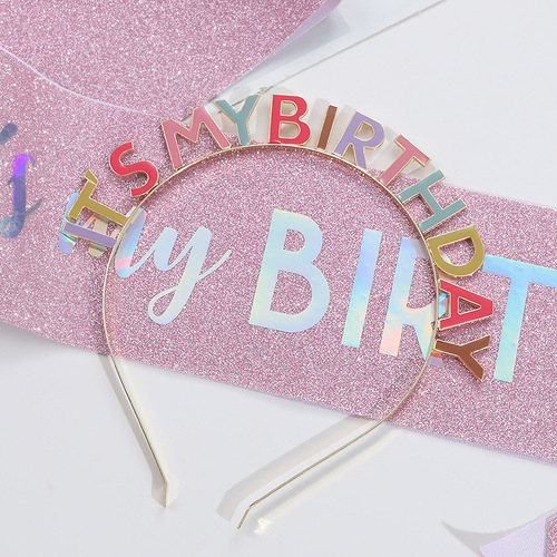 IT'S MY BIRTHDAY Crown Shoulder Strap Ceremony Belt Flash Belt Set Party Headdress Crown Belt