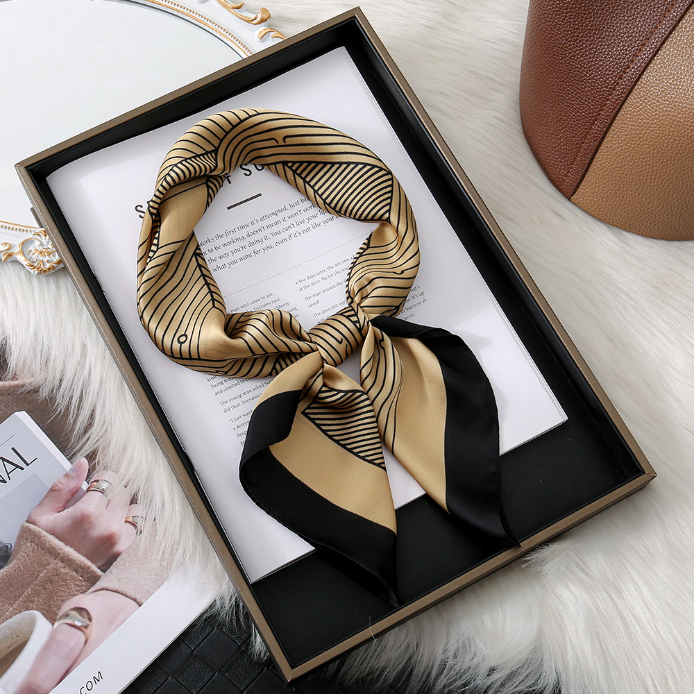 Historias de Shanghai modernas simples e irregulares rayas de empalme 70 bufandas de seda impresa bufandas profesionales bufandas cuadradas