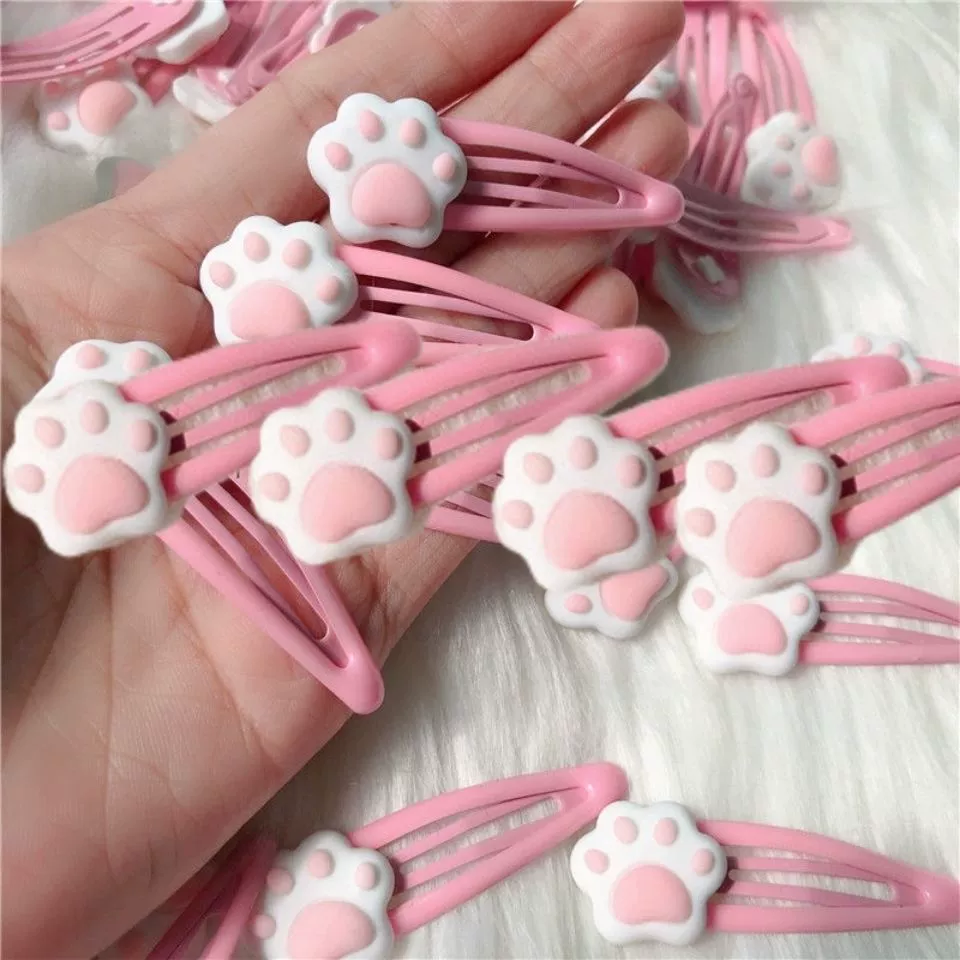 Cute Japanese-Style Hair Clip — Cat Paw Bangs Crab Pin, Pink, Small 4.33 cm, Lightweight