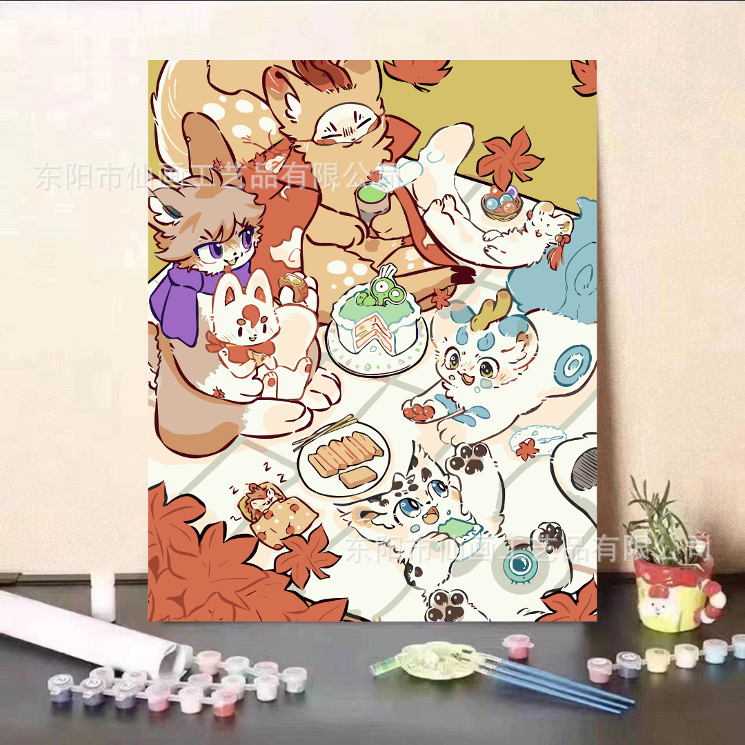 Fábrica de pintura al óleo digital de bricolaje al por mayor personajes de dibujos animados lindos de gran tamaño 4050 decoraciones pintadas a mano para dibujar