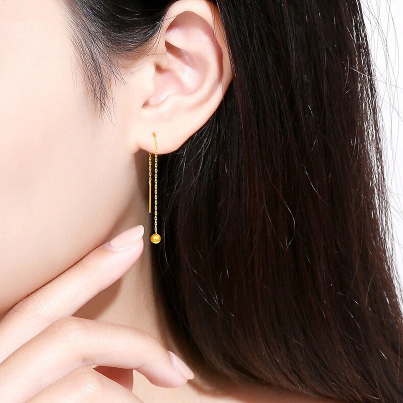 New Titanium Steel 18K Gold Beads Simple Earring