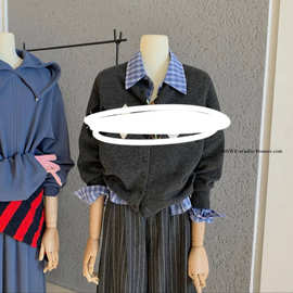 WGWE8133复古菱格羊毛针织开衫圆领单排扣毛衣