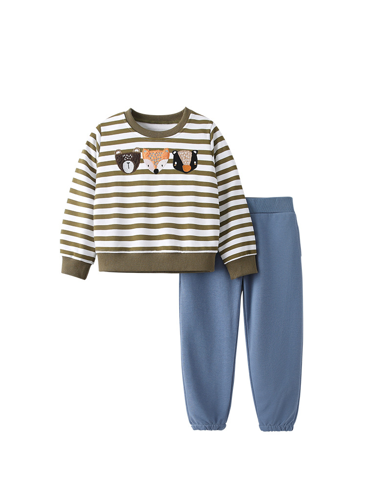 Malwee transfronterizo juego de chaqueta de niño otoño y invierno nuevo estilo europeo y americano rayas de cuello redondo manga larga dos piezas juego