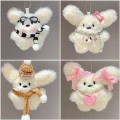 かわいい頬紅の子犬のペンダントのぬいぐるみの蝶結びの子犬のキーホルダーのペンダント
