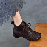 以一 Демисезонные кожаные плетеные короткие сапоги, ретро ботинки, из натуральной кожи, мягкая подошва