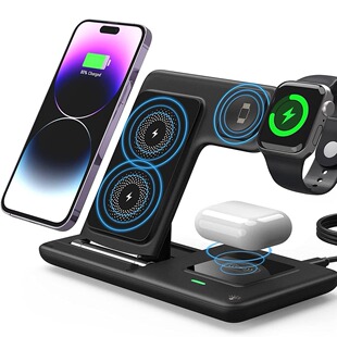 Factory direct supply cross-border explosions suitable for Apple 15 three-in-one wireless charging foldable double coil 15W fast charging