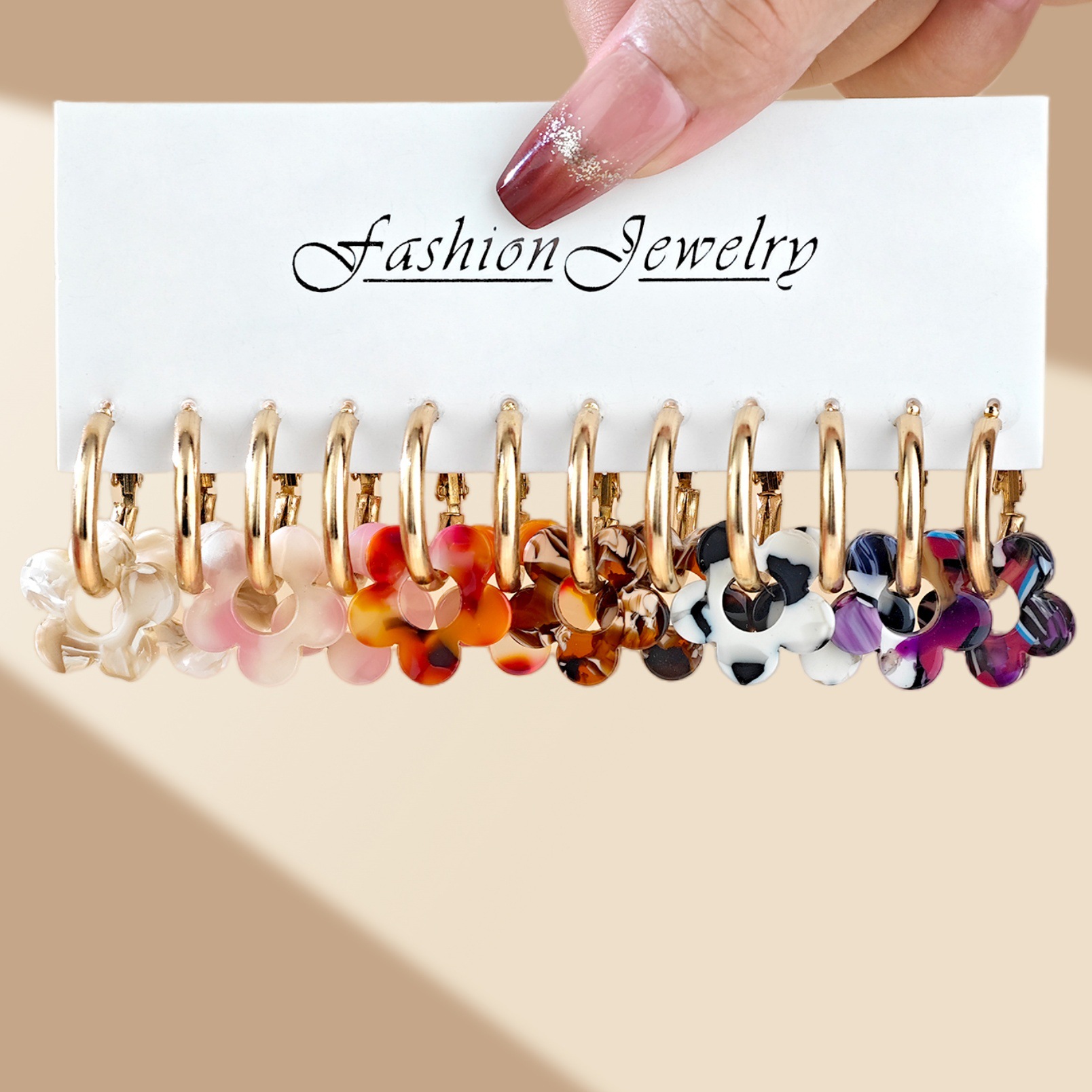 Juego de pendientes de aleación con diseño de flor de cerezo, estilo europeo y americano, superventas transfronterizo, diseño de nicho, con efecto de goteo de aceite y colores vibrantes, venta al por mayor