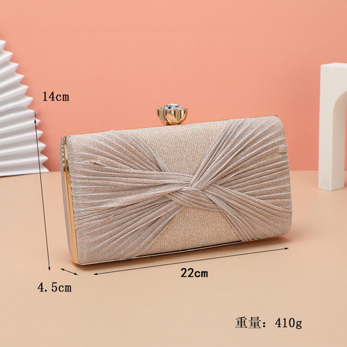 Cross-border new European and American dinner bag, women's solid color pleated hand box PU leather banquet party dress bag