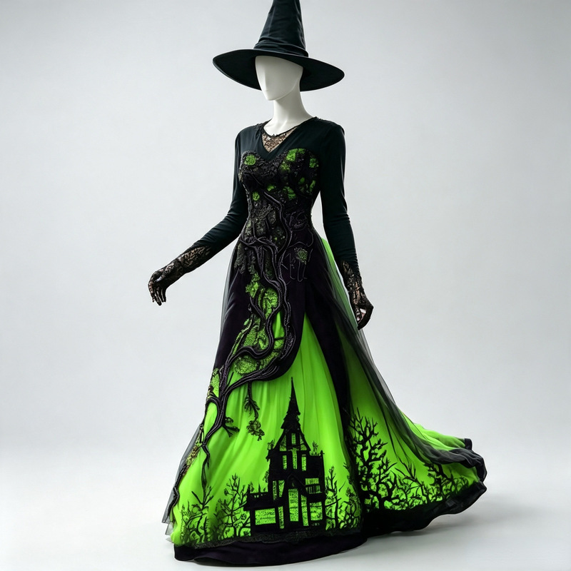 2026 Cross-Border European and American Amazon Halloween Costume Treehouse Thorn Lace Mesh Long Dress 2026 Cross-Border European and American Amazon Halloween Costume Treehouse Thorn Lace Mesh Long Dress