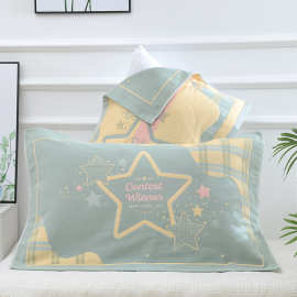 纯棉加厚枕巾一对涤棉三层纱布吸水透气柔软卡通复古田园风两条装