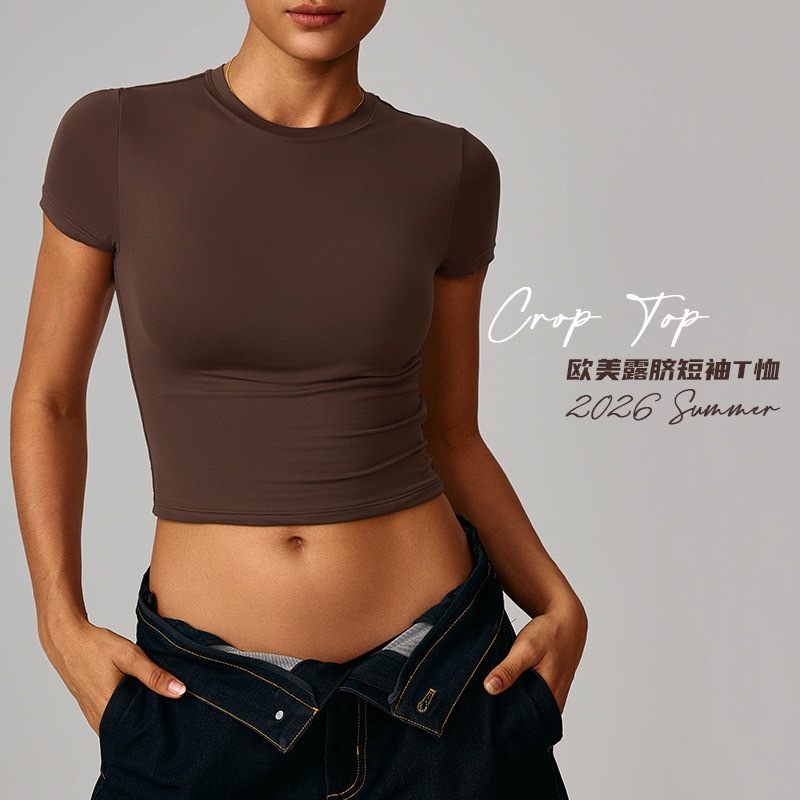 2026 Europa y los Estados Unidos corta nueva camiseta de correr de secado rápido, camiseta de yoga de manga corta, comercio exterior image 1
