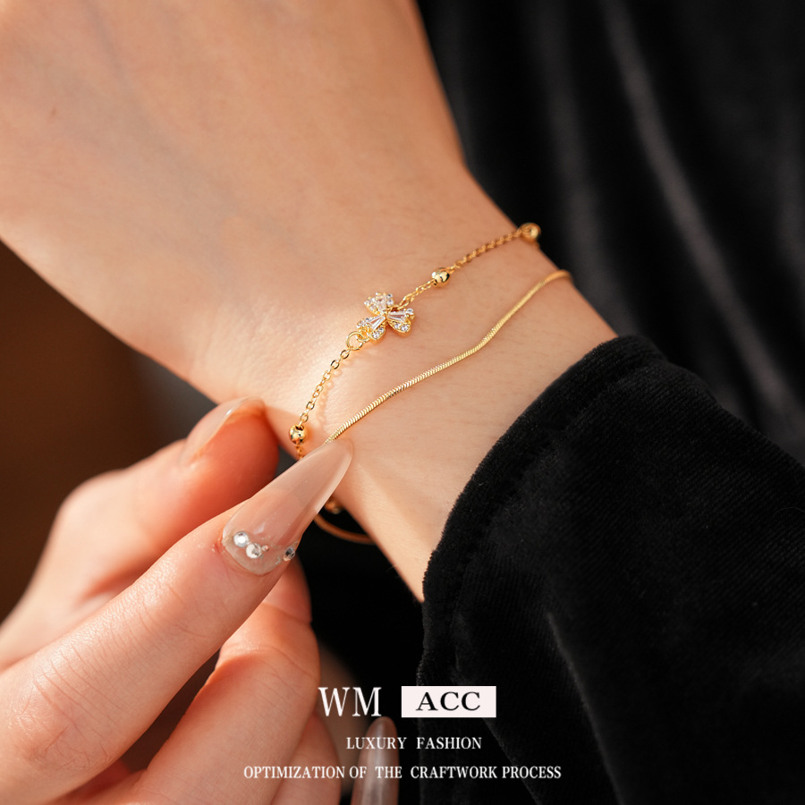 Oro verdadero pulsera de flores de trifolios de piedra pulsera de lujo ligera pulsera de alta calidad moda exquisita joyas al por mayor image 5