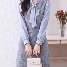 小香风连衣裙女秋装年新款长袖气质轻奢蓝色职业春秋裙子百搭新款