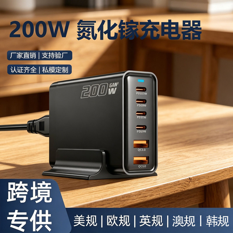 Carefully Selected 200W Gallium Nitride Multi-Port Charger Supports 5V9V12V15V20V Fast Charging, Suitable for Mobile Phones and Apple Devices Carefully Selected 200W Gallium Nitride Multi-Port Charger Supports 5V9V12V15V20V Fast Charging, Suitable for Mobile Phones and Apple Devices