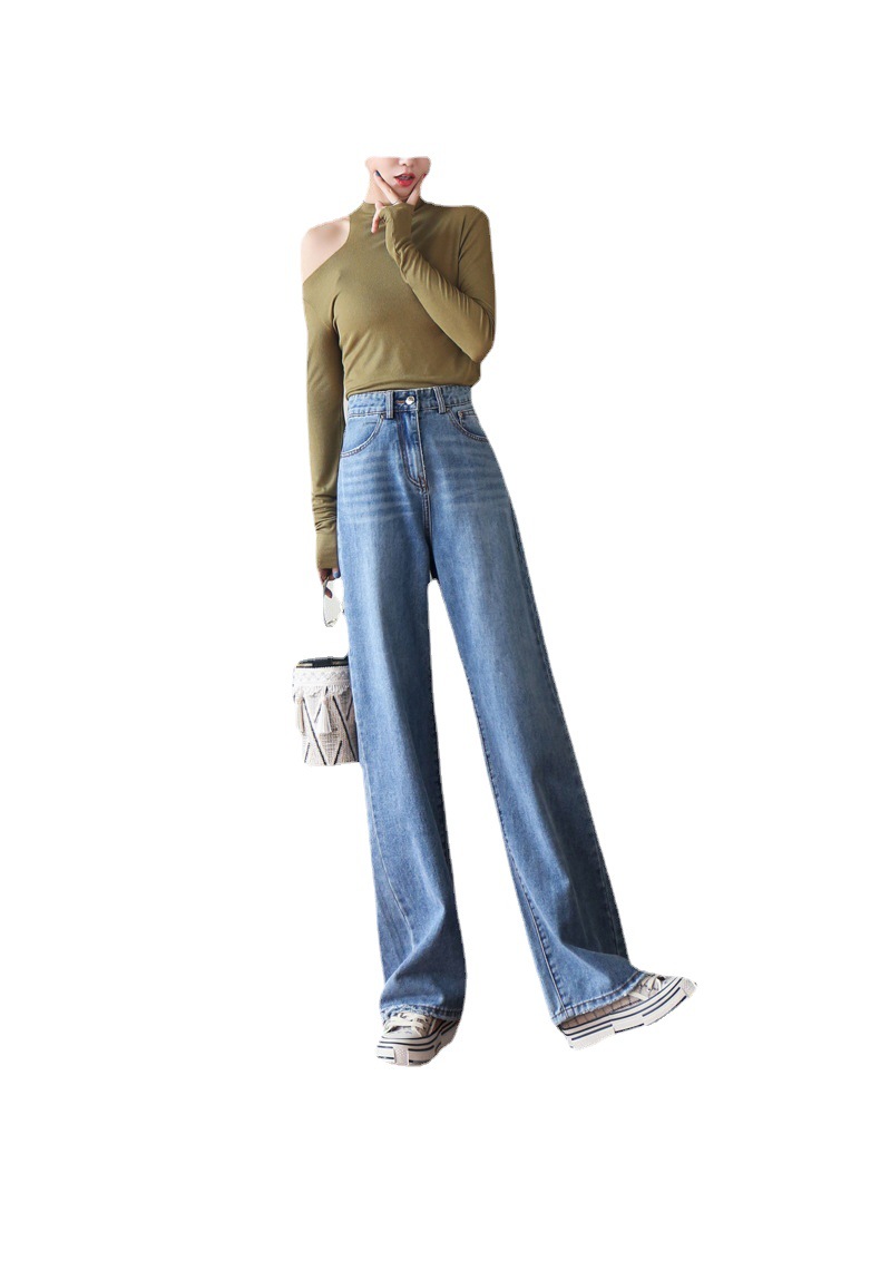 (2개) 2023 여름 넓은 다리 스트레이트 다리 바지 현아 높은 허리 여성 바지 라이브 느슨한 유행 SAG 슬림 룩 키 큰 청바지 여성